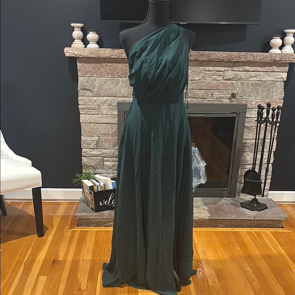 Birdy Grey One-Shoulder Dark Green Dress. Bridesmaid